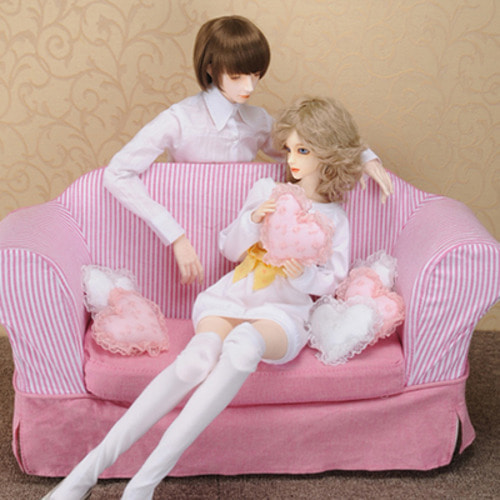 Model doll size - Fabric Double Sofa (Pink)